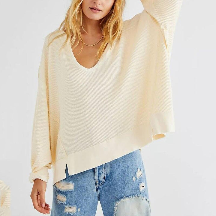 Stylish V-Neck Knitted Cotton Sweatshirt for Women