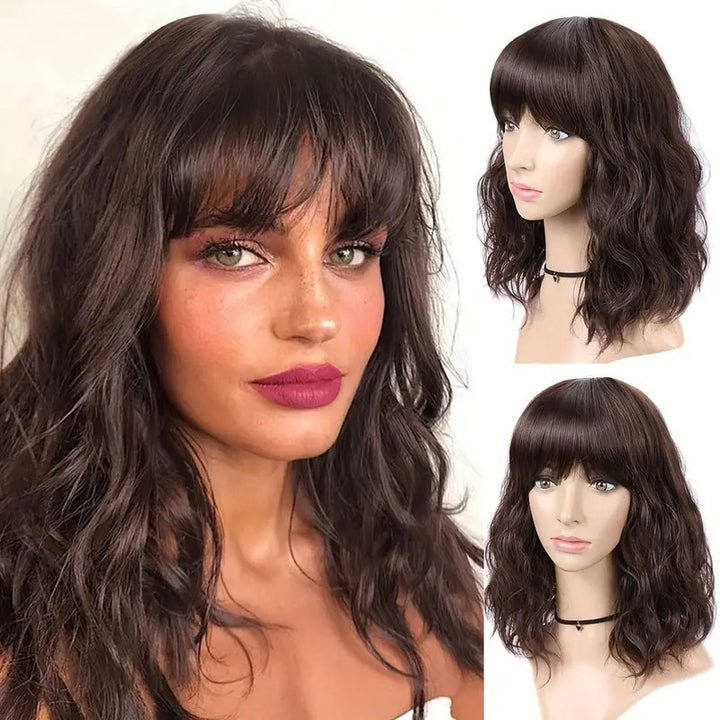 Bangs Water Ripple Shoulder-length Short Curly Hair Wig