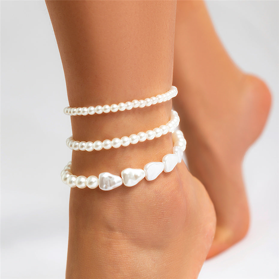 Boho Chic Multi-Layer Pearl Anklet - Summer Beach Foot Jewelry for Women