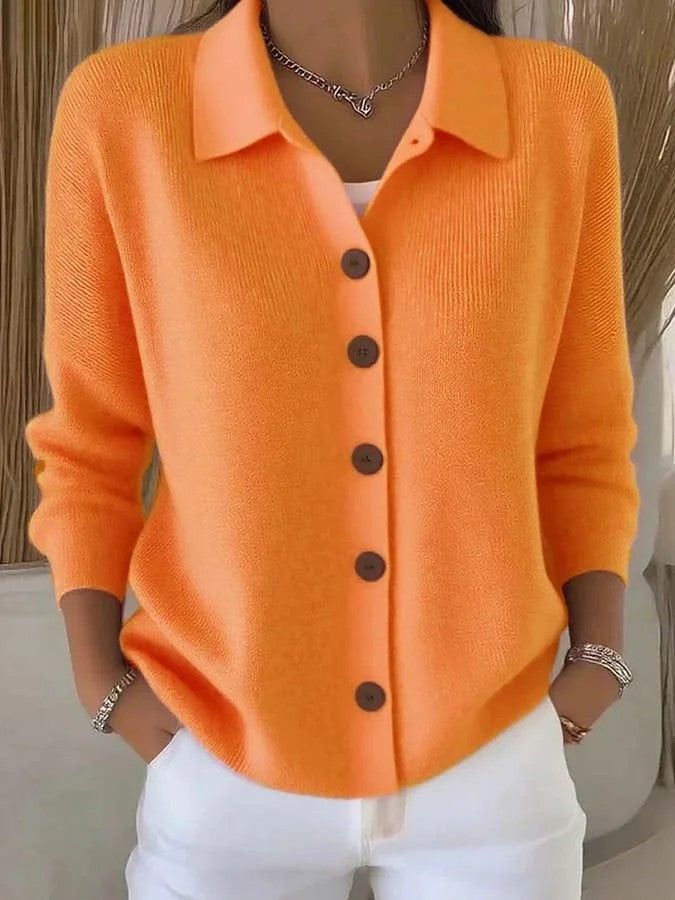 Button-knitted Lapel Sweater Cardigan Coat For Women