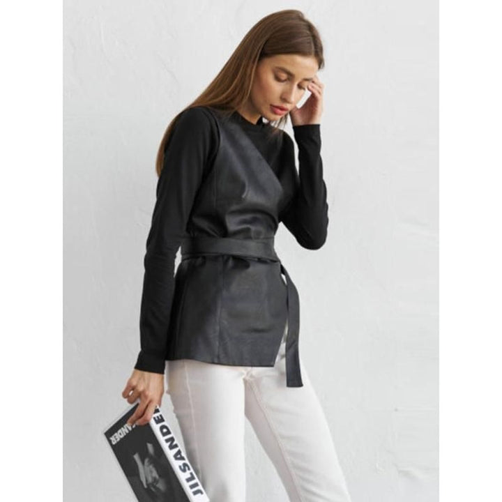 Casual PU Leather Black Lace-Up Vest