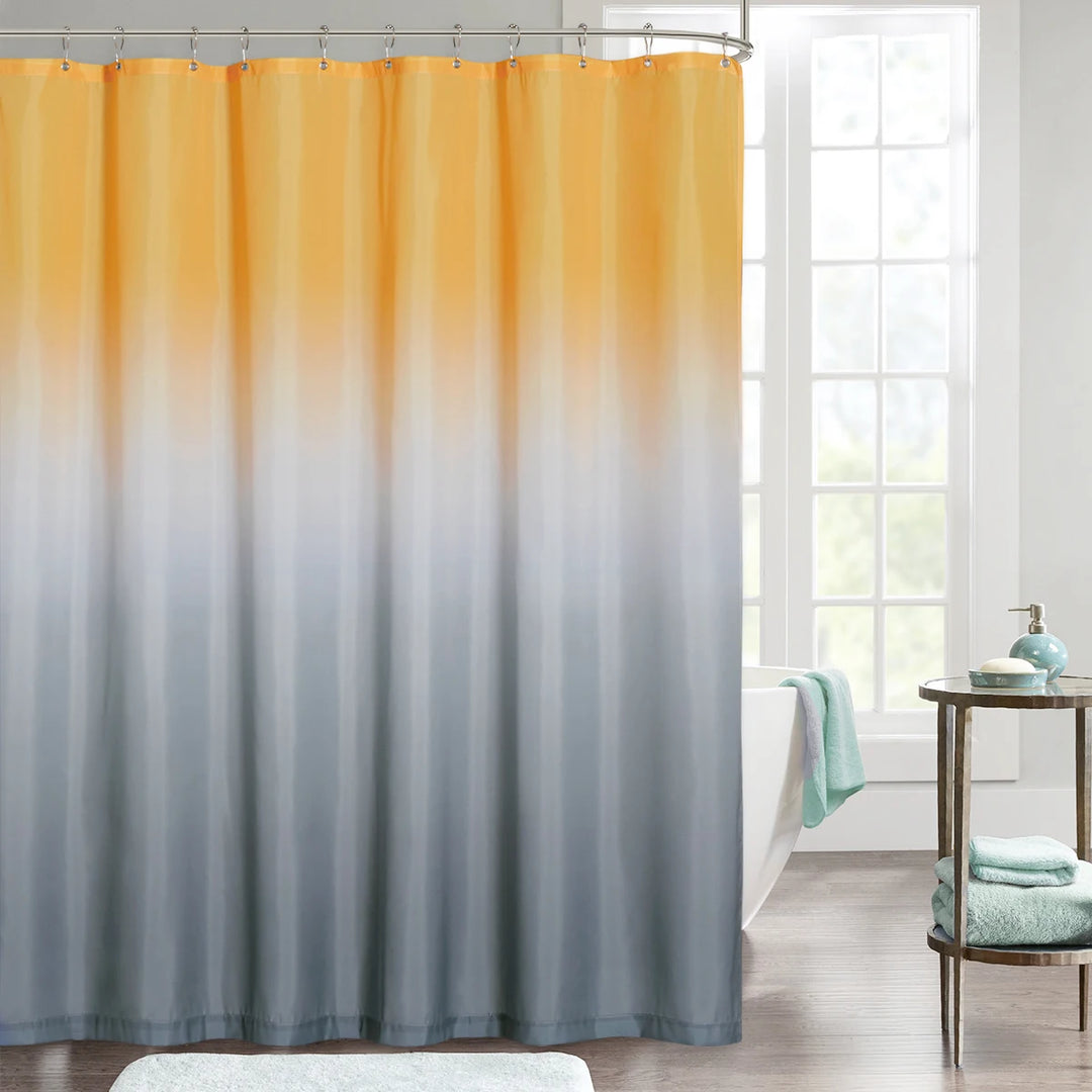 Waterproof Gradient Color Shower Curtain with Free Hooks