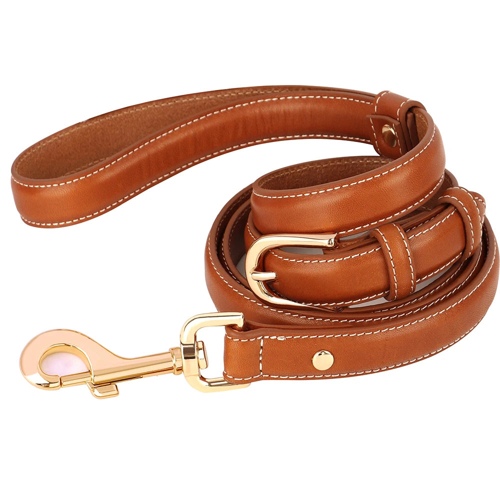 Adjustable Genuine Leather Dog Leash for All Breeds