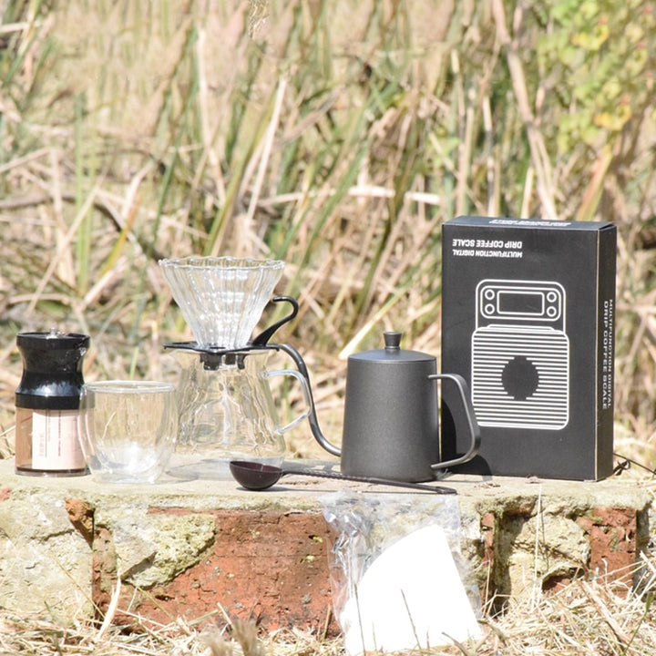 10-Piece Premium Travel Coffee Set: Manual Grinder, Cups & Filters in PU Bag