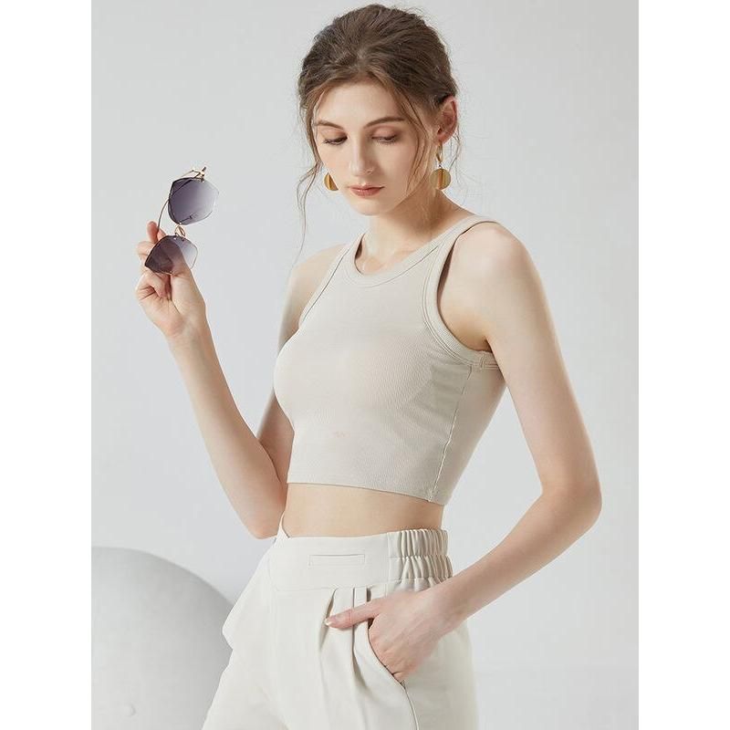 Elegant Ribbed Camisole Crop Top with Built-In Padding