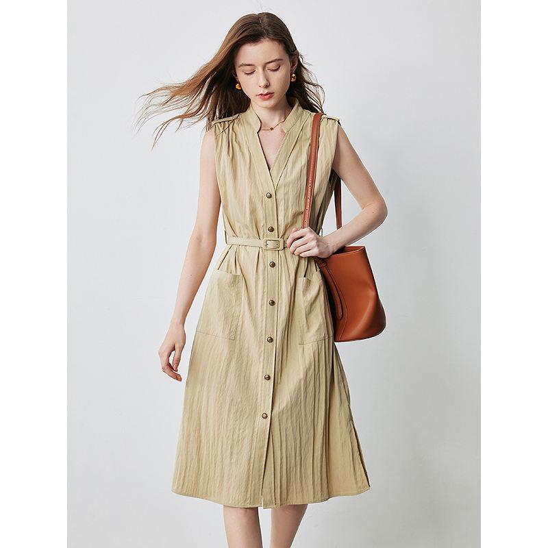 Elegant Summer V-Neck Midi Shirt Dress with Pockets