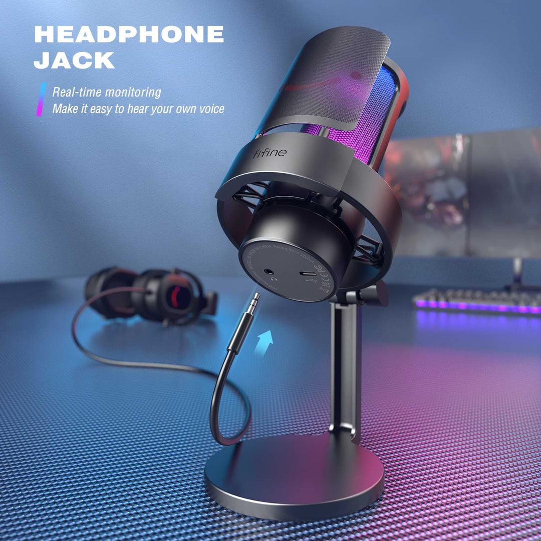 USB Microphone with RGB Modes, Headphone Output & Touch-Mute