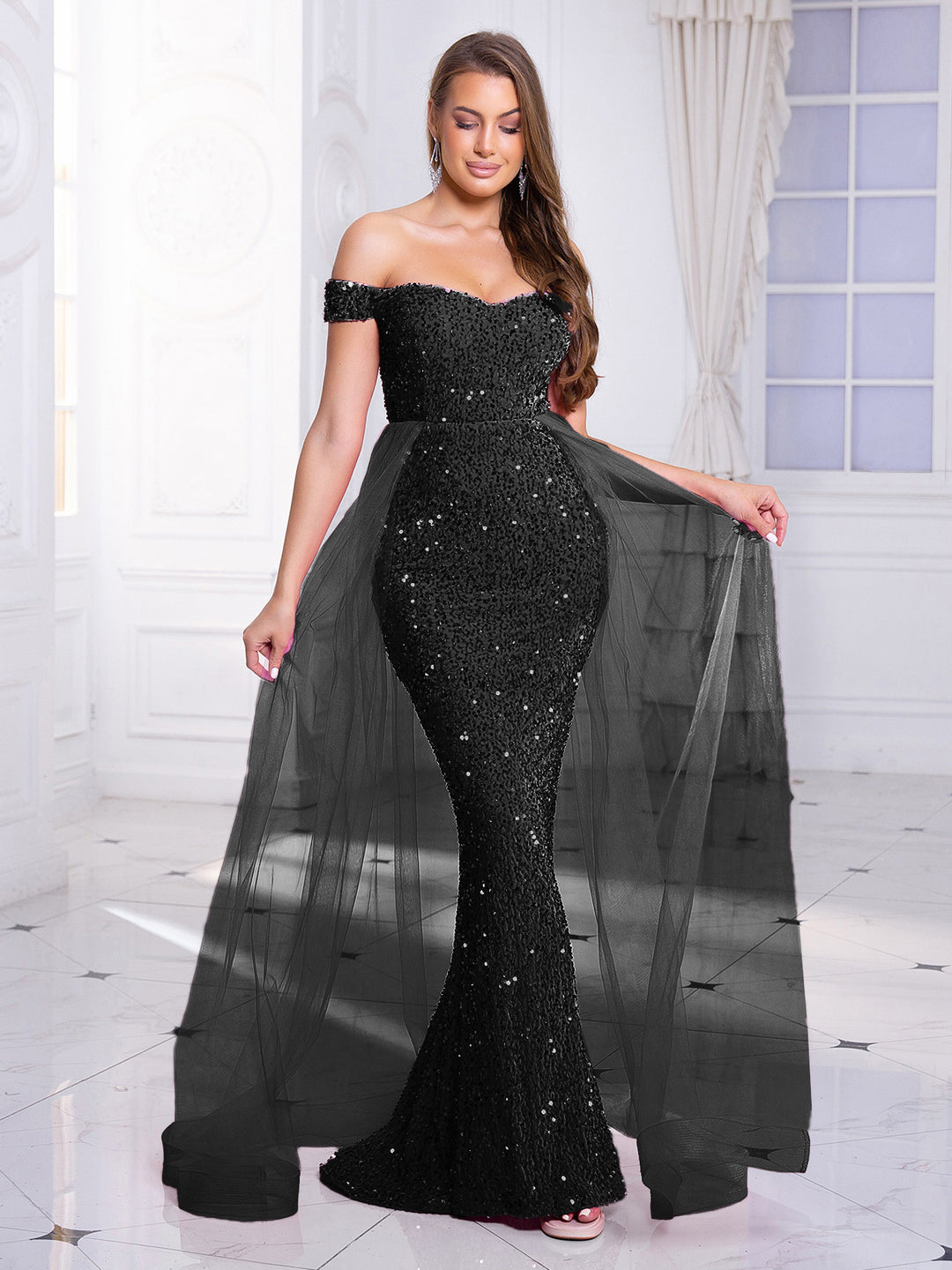 Heavy Industry Fishtail Long Off-shoulder Banquet Annual Meeting Dress