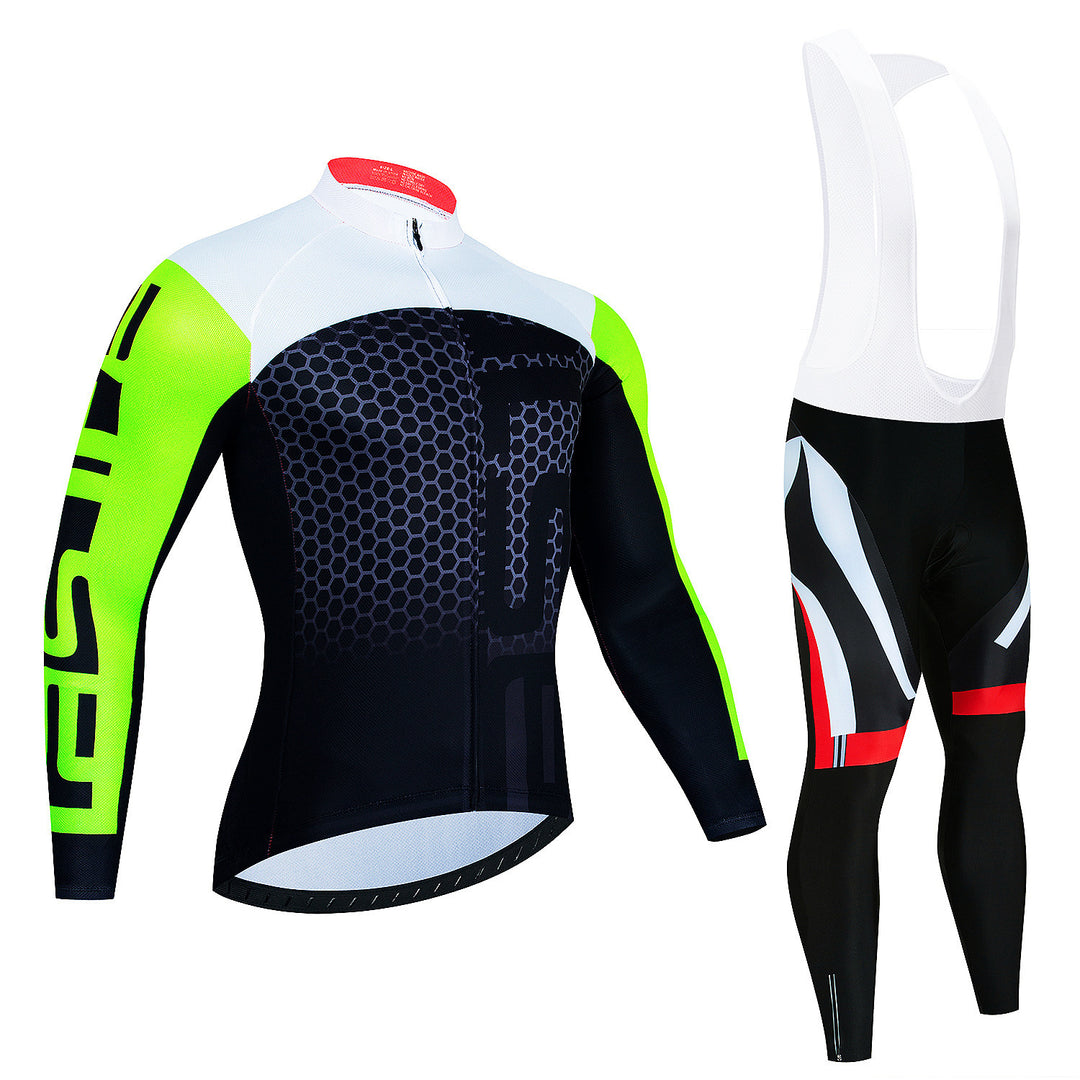 Men's Riding Jersey Long Sleeve Top And Trousers Wicking Breathable Cycling Suspender Suit