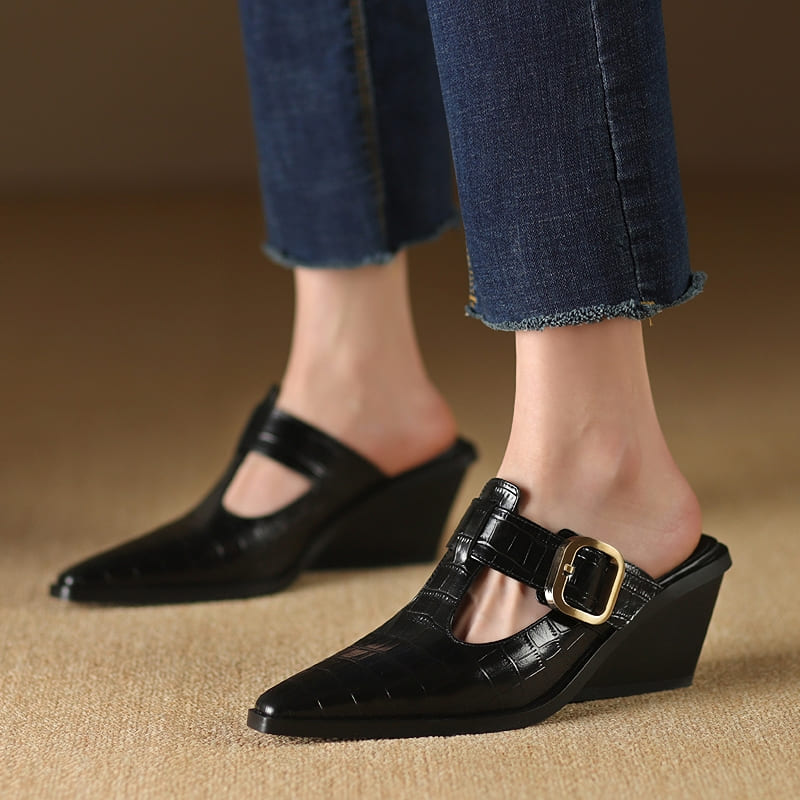 Leather Wedge Mules