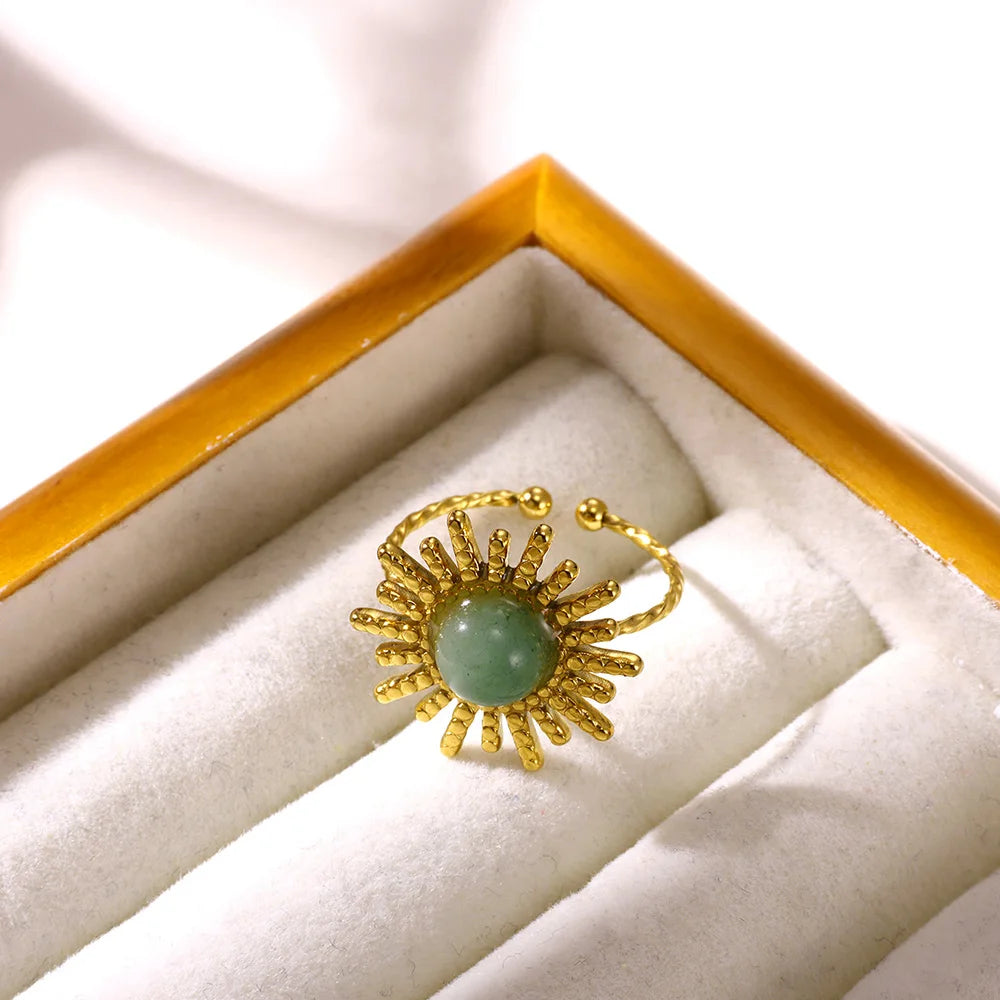 Minimalist Adjustable Gold Sun Opal Ring