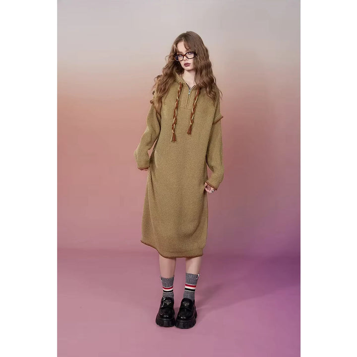 Elegant Autumn Plus Size Hoodie Knitted Dresses for Women