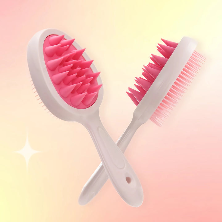 Double-Sided Silicone Scalp Massage Brush with Long Handle