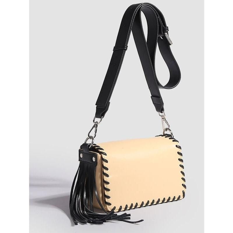 Luxury Woven Contrast Tassel Flap Messenger Handbag