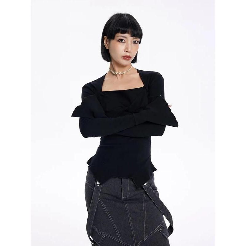 Chic Square Collar Flare Sleeve Knit Sweater for Women