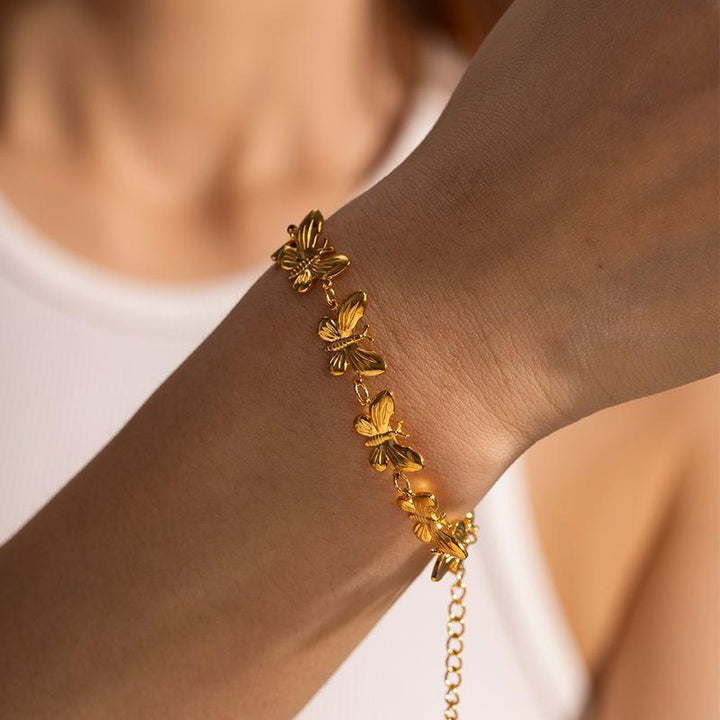 18K Gold Plated Stainless Steel Butterfly Bracelet - Water Resistant & Fine Polished