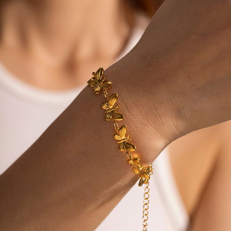 18K Gold Plated Stainless Steel Butterfly Bracelet - Water Resistant & Fine Polished