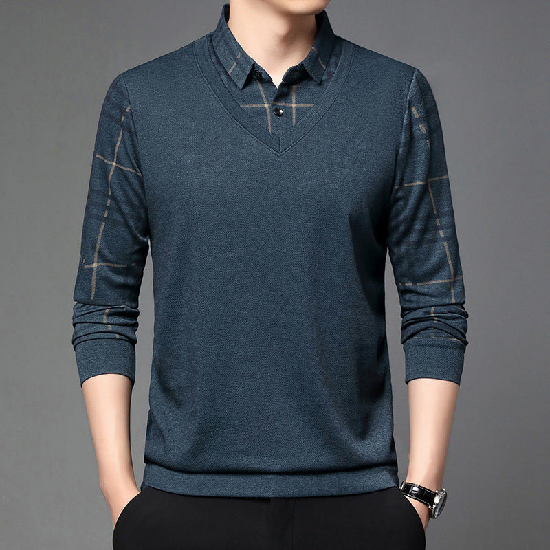 Fake Two-piece Lapel Long-sleeved Men's T-shirt