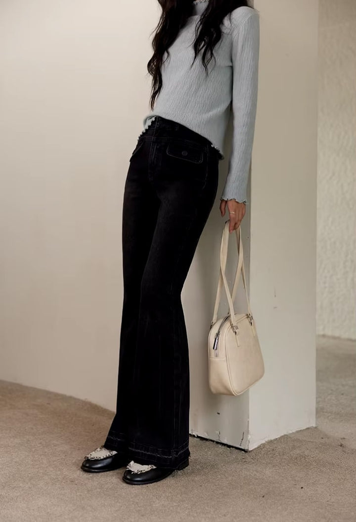 Vintage High Waist Flared Denim Pants for Women