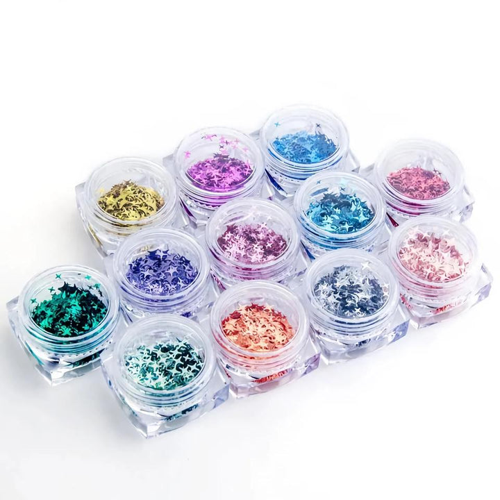 12 Colors Glitter Star Nail Art Sequins Set