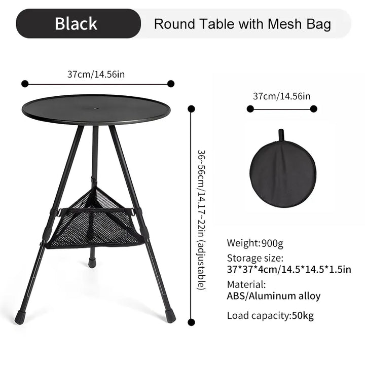 Adjustable Ultralight Portable Camping Round Table with Light Stand