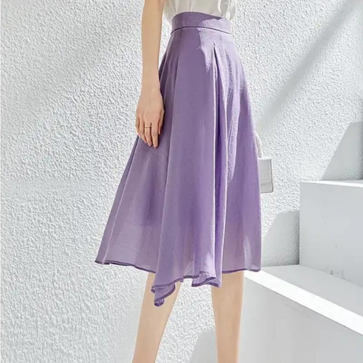 Elegant High Waist Purple A-Line Skirt