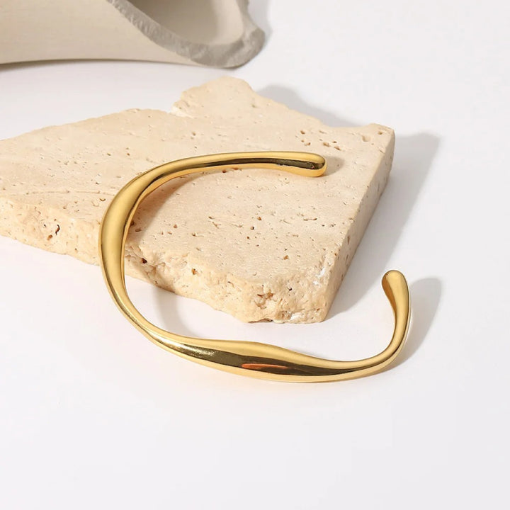 Irregular Gold-Plated Stainless Steel Bangle Bracelet