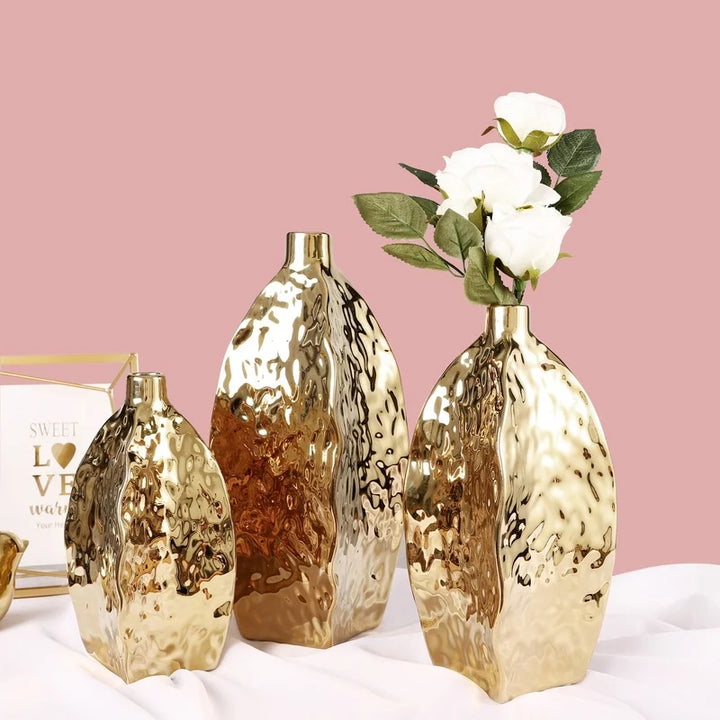 Ceramic Electroplated Gold Vase for Elegant Flower Arrangements - Modern Home Decor