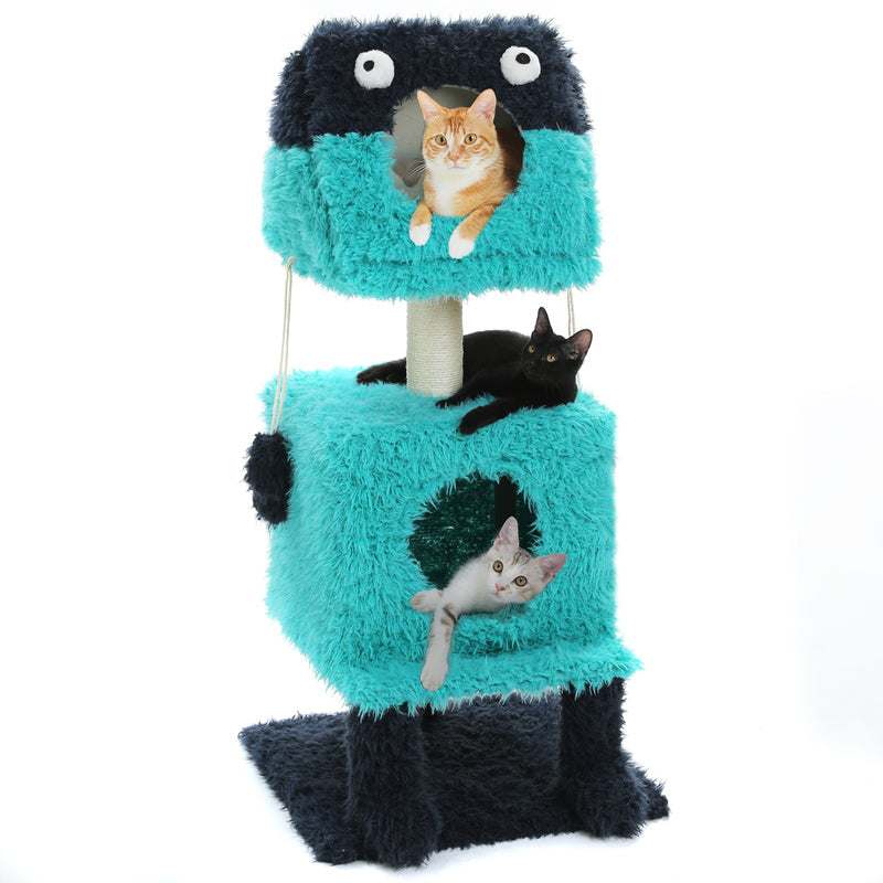 Charming Monster-Themed Multi-Level Cat Tree with Cozy Condos and Scratching Posts