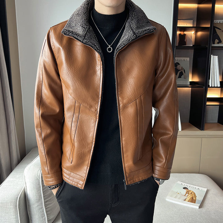 Hong Kong Style Velvet Padded Plus Size Men's Leather Jackets