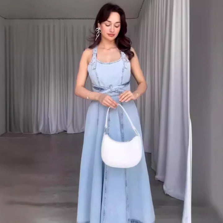 Sexy Denim Tied Spaghetti-strap Dress