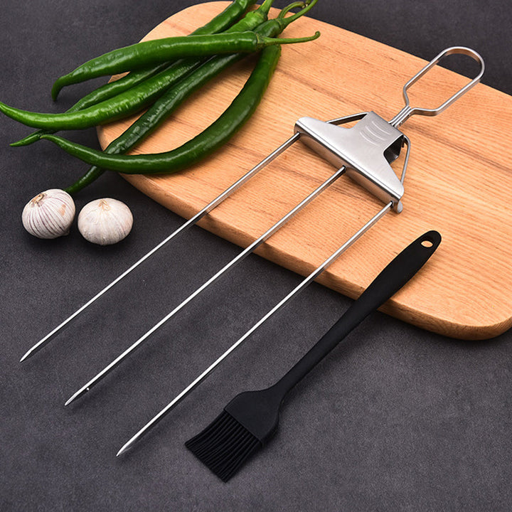 Stainless Steel 3-Way Barbecue Skewers with Silicone Brush