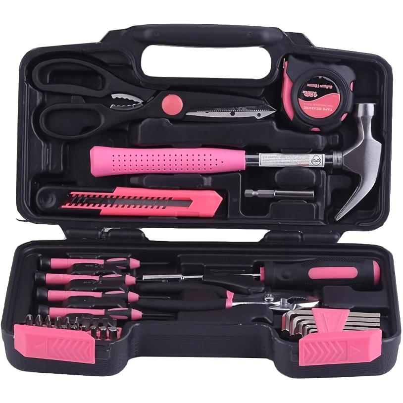 39-Piece Pink Household Tool Kit – Perfect for Home, Office, Garage & Dorm Use