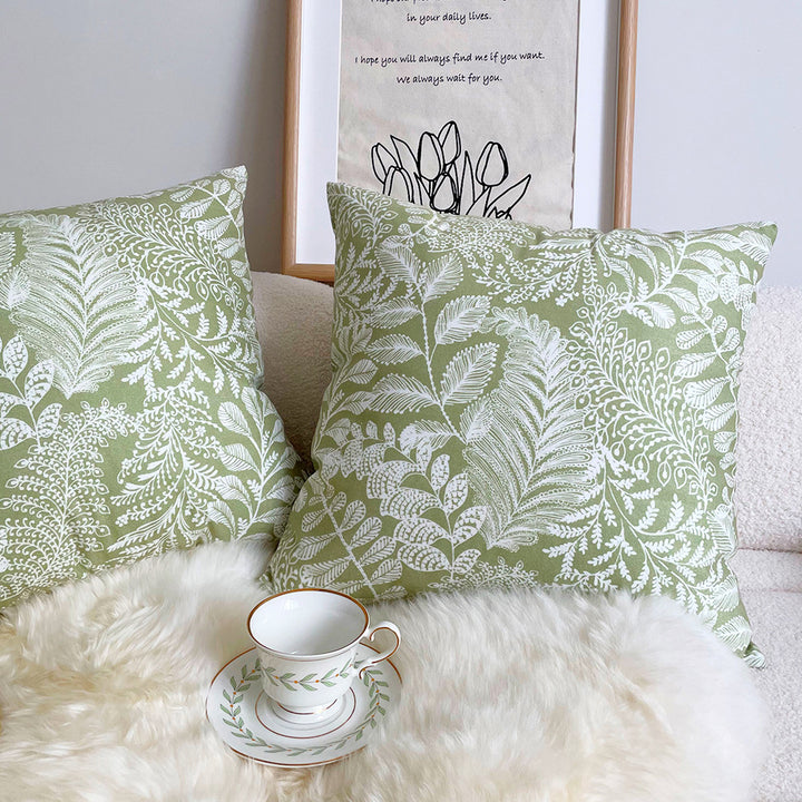 Green Floral Nordic Throw Pillow Case - Light Luxury Decor