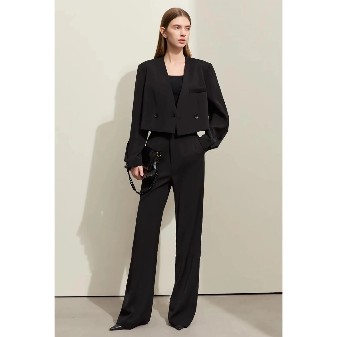 Pant Suits - V-neck Blazer and Casual Pants Office Set