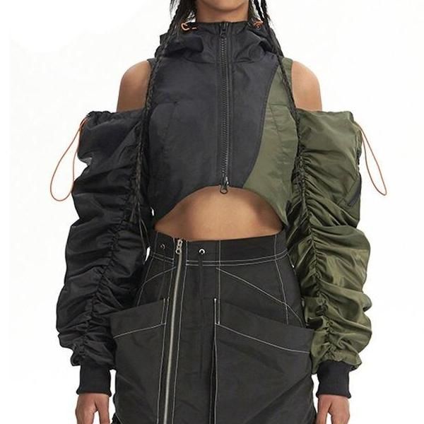 Women's Asymmetric Hooded Patchwork Jacket