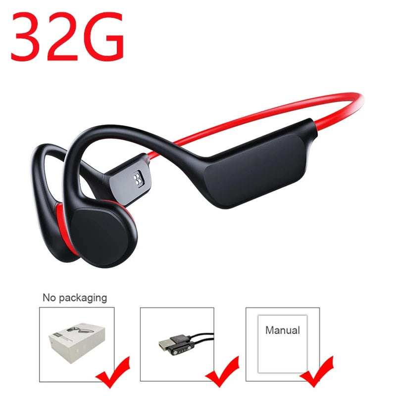 Wireless Bone Conduction Earphones with IPX8 Waterproof Rating and 32GB Memory