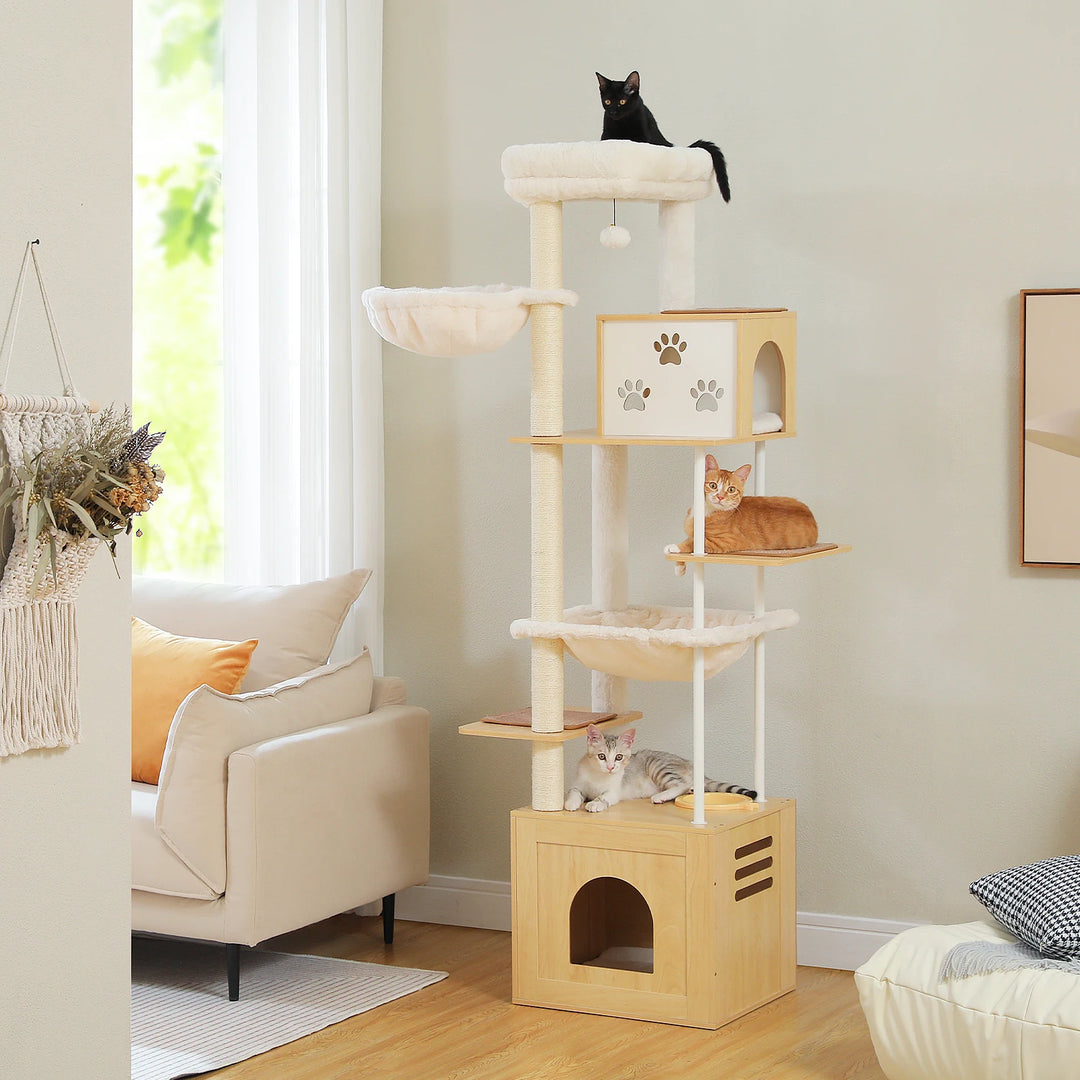 Large Multi-Level Cat Tree with Spacious Condos, Hammocks, and Sisal Scratching Posts