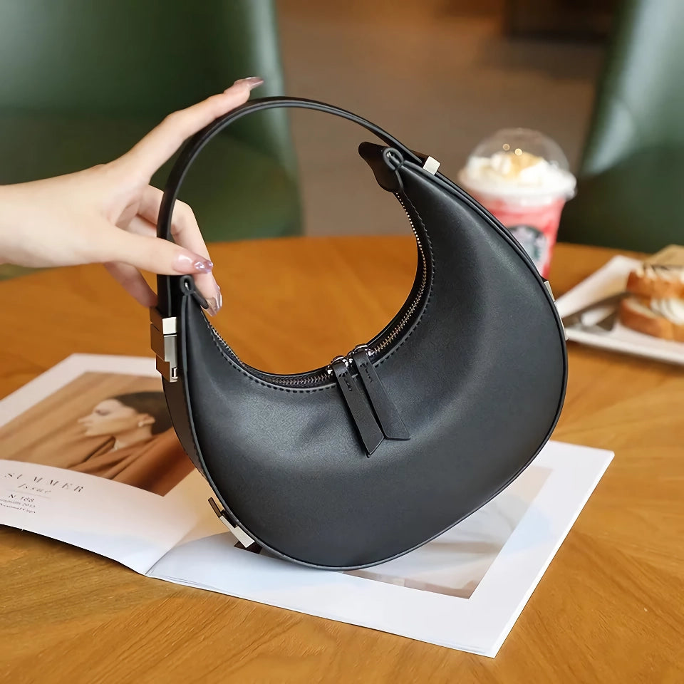 Elegant Leather Moon-Shaped Shoulder Bag