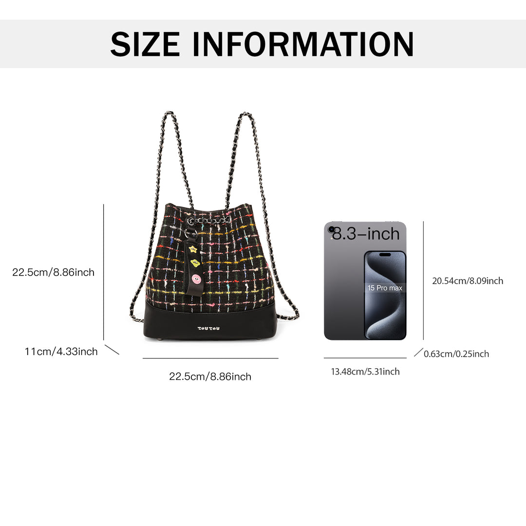 Fashionable Contrasting Color Wool Chain Backpack for Women