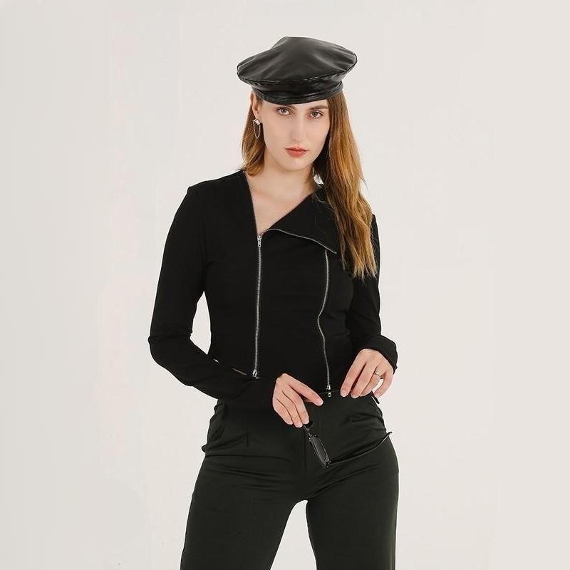 Women's Asymmetric Zipper Black Cardigan