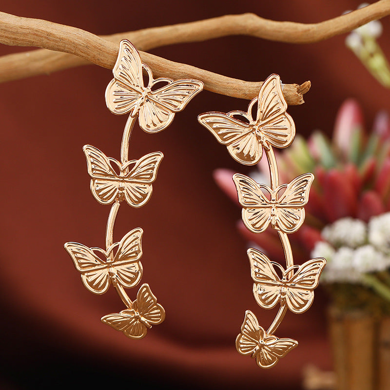 Bohemian Vintage Butterfly Drop Earrings - Trendy Long Metal Statement Jewelry for Women