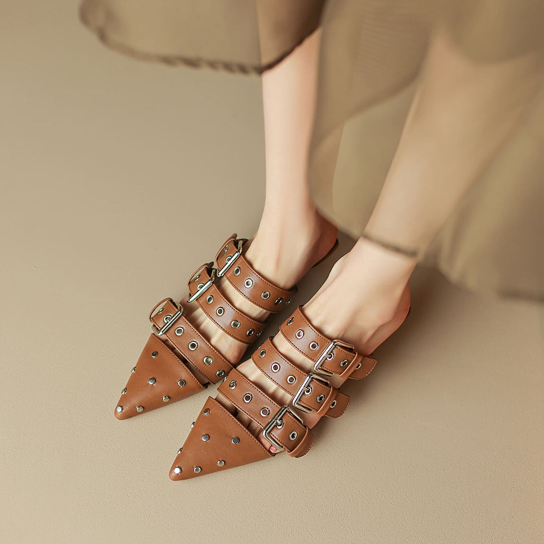 Punk Style Pointed Toe Mule Sandals with Buckle