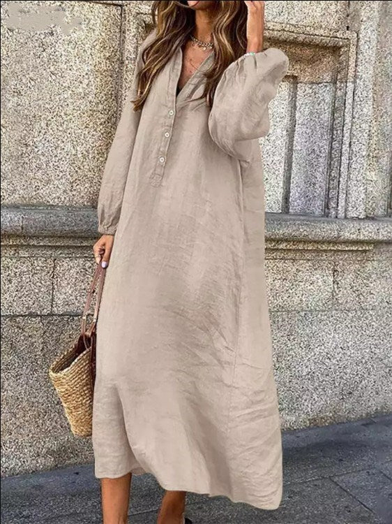 Artistic Style Retro Women's Cotton And Linen Swing Dress