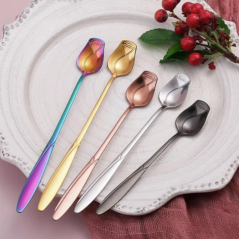 Stainless Steel Long-Handle Rose Spoon
