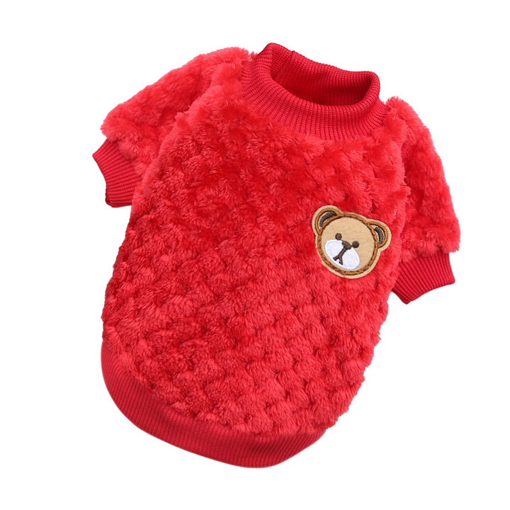 Soft Fleece Dog and Cat Coat with Bear Embroidery