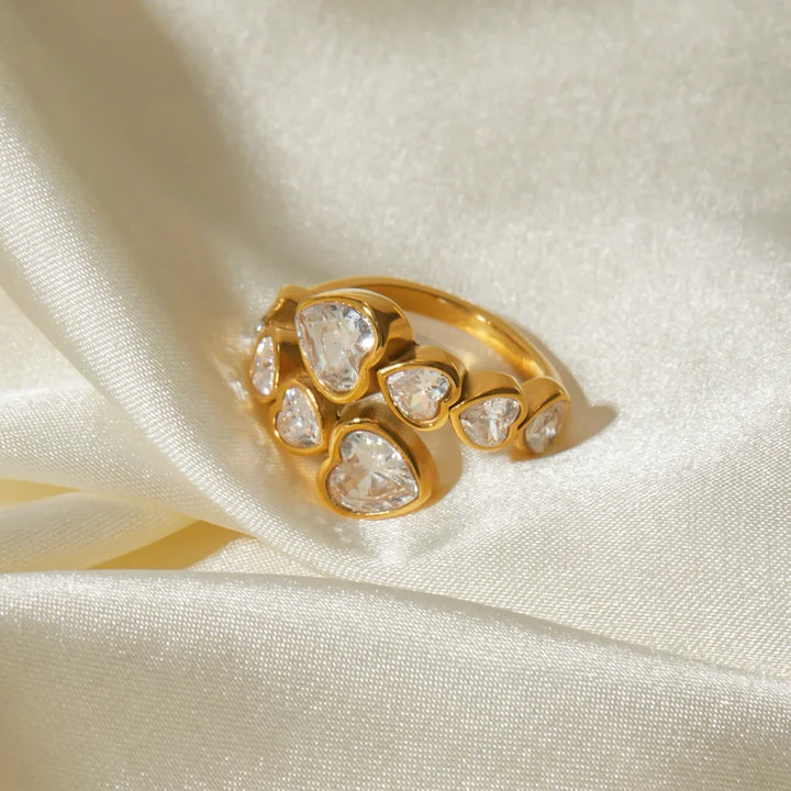 Gold-Plated Cubic Zirconia Heart-Shaped Interlaced Ring