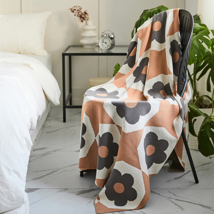 Floral Knitted Cotton Throw Blanket