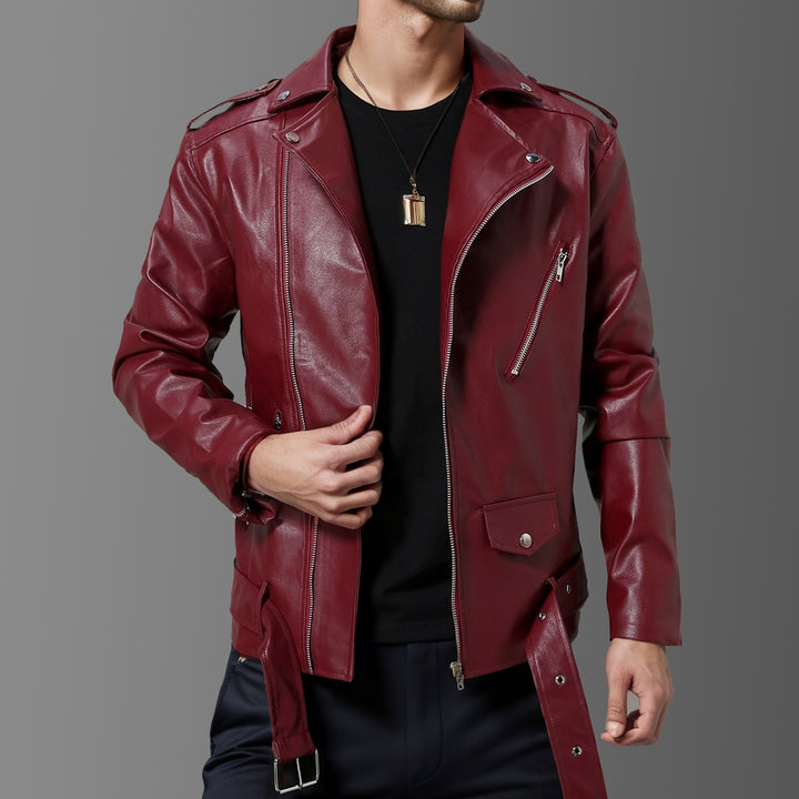 Slim-fit Lapel Leather Jacket