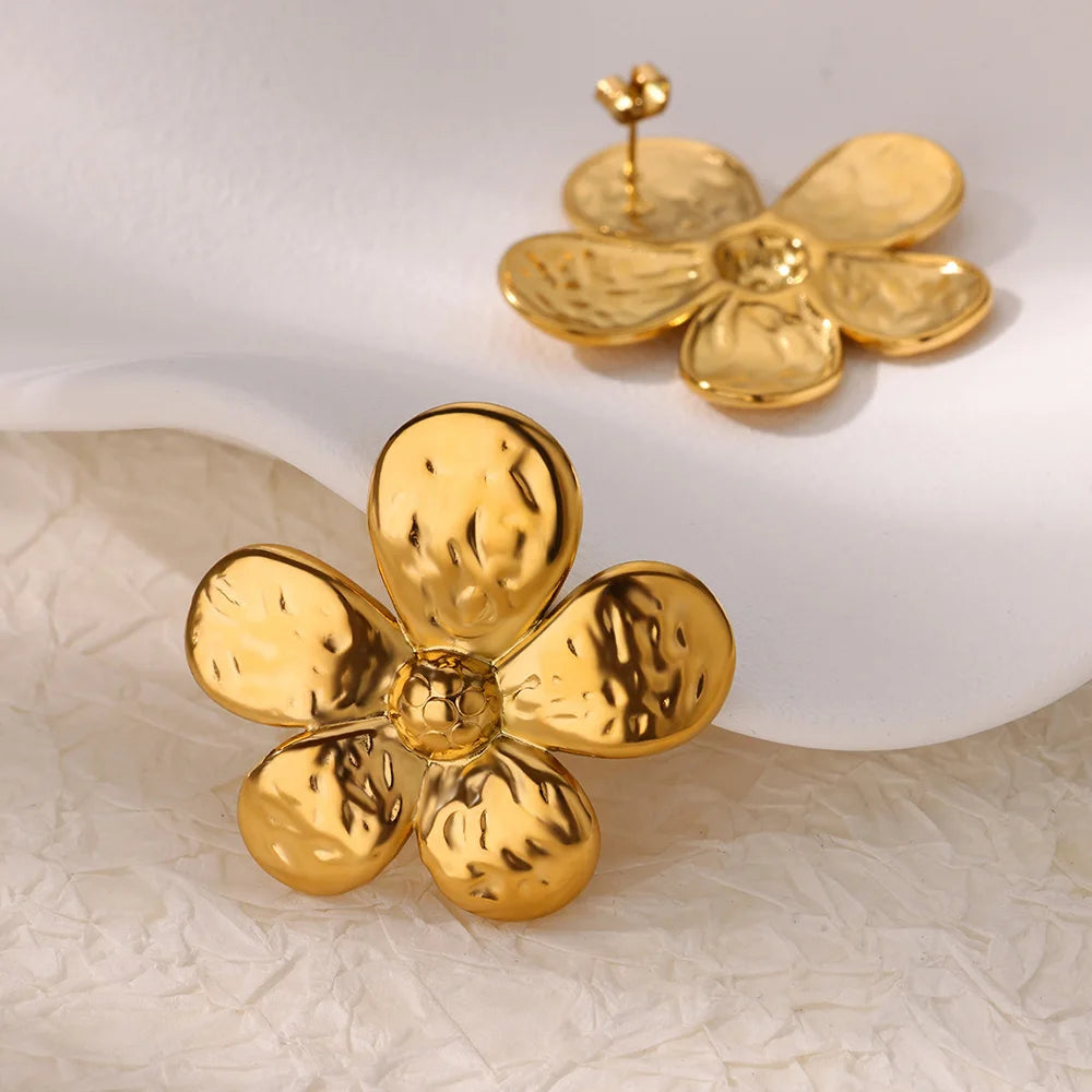 Elegant Floral Stainless Steel Stud Earrings - Trendy Flower Ear Accessories